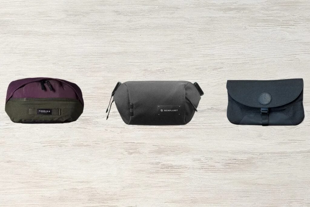 Best sling bag set showcasing three stylish pouches with distinct designs and features.