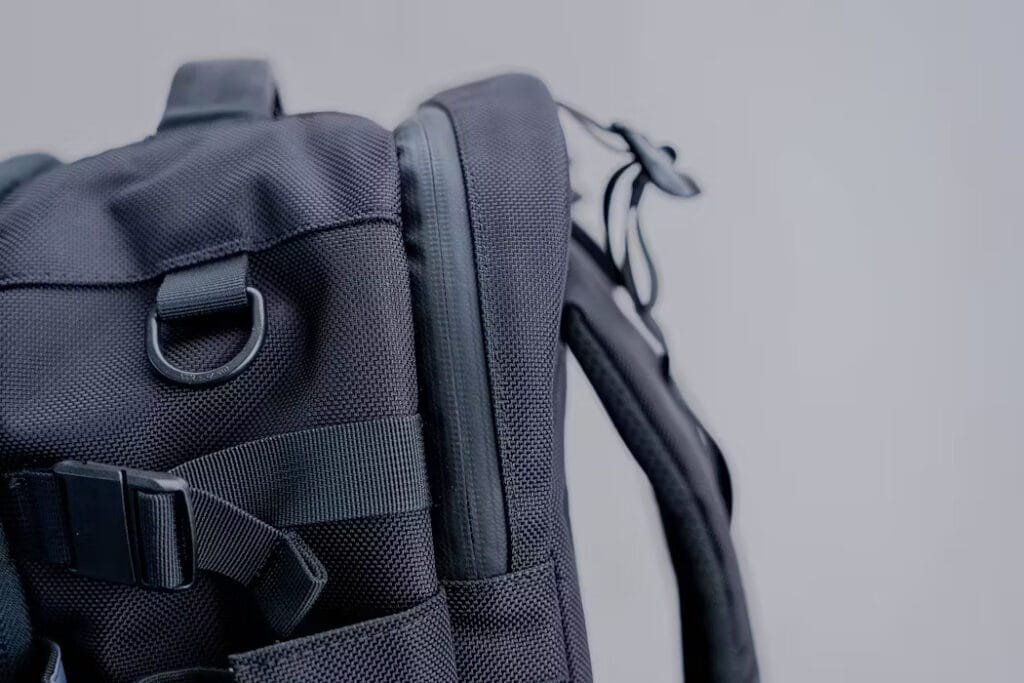 Best travel backpack Aer Travel Pack 3 showcasing durable fabric, reinforced stitching, and versatile D-ring.