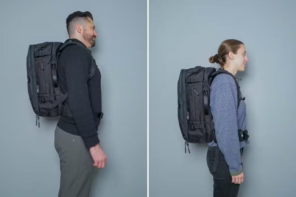 Best travel backpack Aer Travel Pack 3 comparison of two users showing features and versatility.