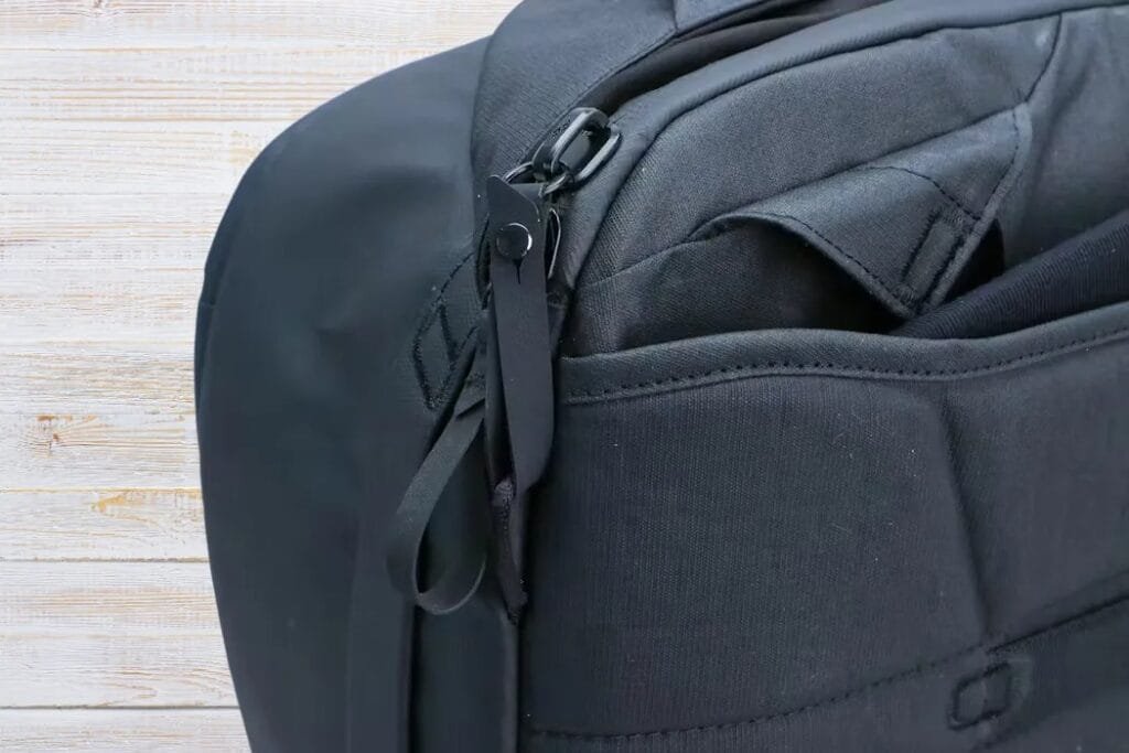 Peak Design Travel Backpack detailed view highlighting durable fabric, minimalistic design, and secure zippers.